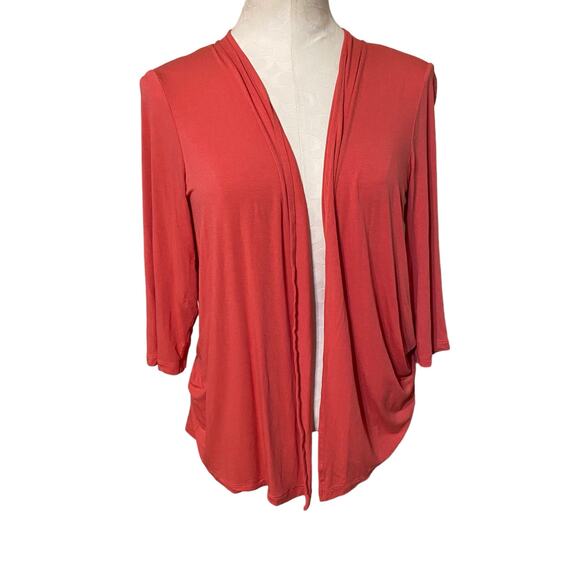 J. Jill Wearever Collection Open Front 3/4 Sleeve Cardigan Sweater Coral Size M - Picture 1 of 7